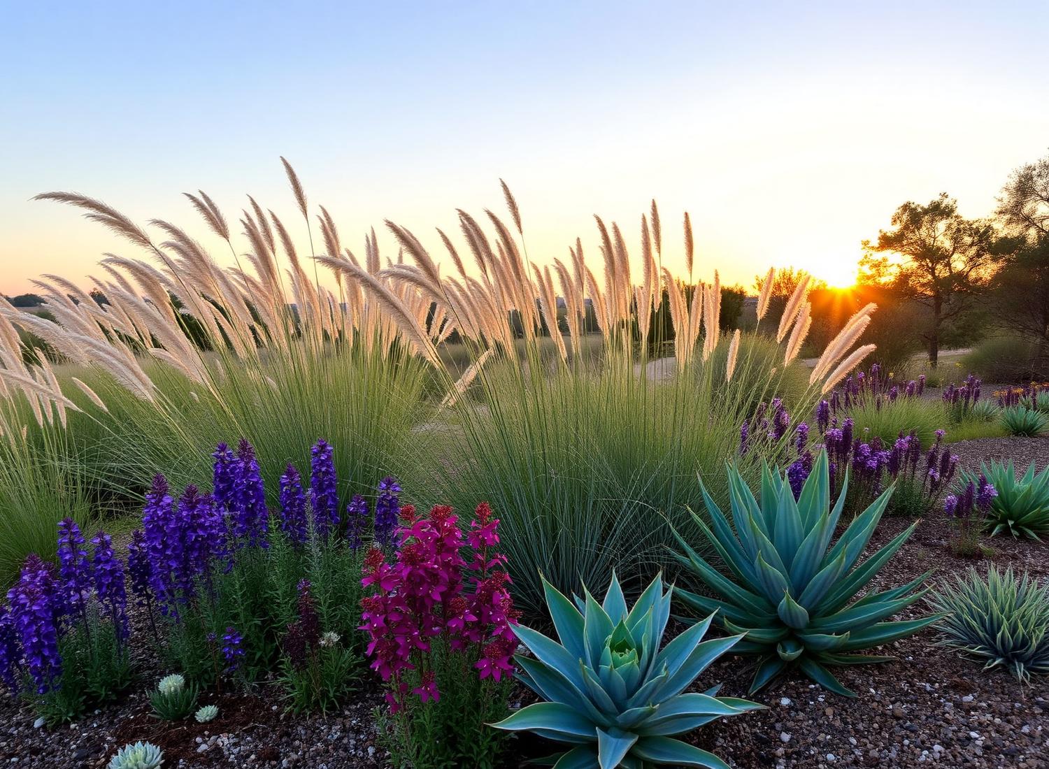 Native Texas planting with grasses and salvia